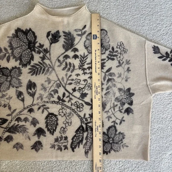 Anthropologie The Alani Cashmere Pilcro Mock-neck Sweater Beige Floral Large - Picture 12 of 16